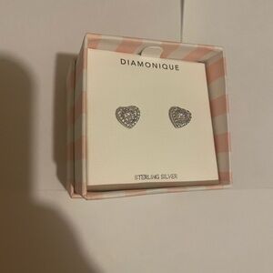 Diamonique Sparkling Silver Heart Earrings